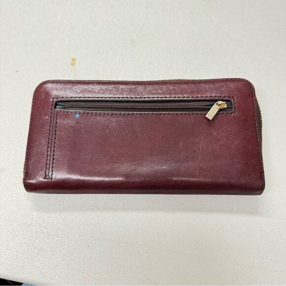 Fossil Burgundy Leather Full Zip Wallet Damaged Vintage - Picture 3 of 8